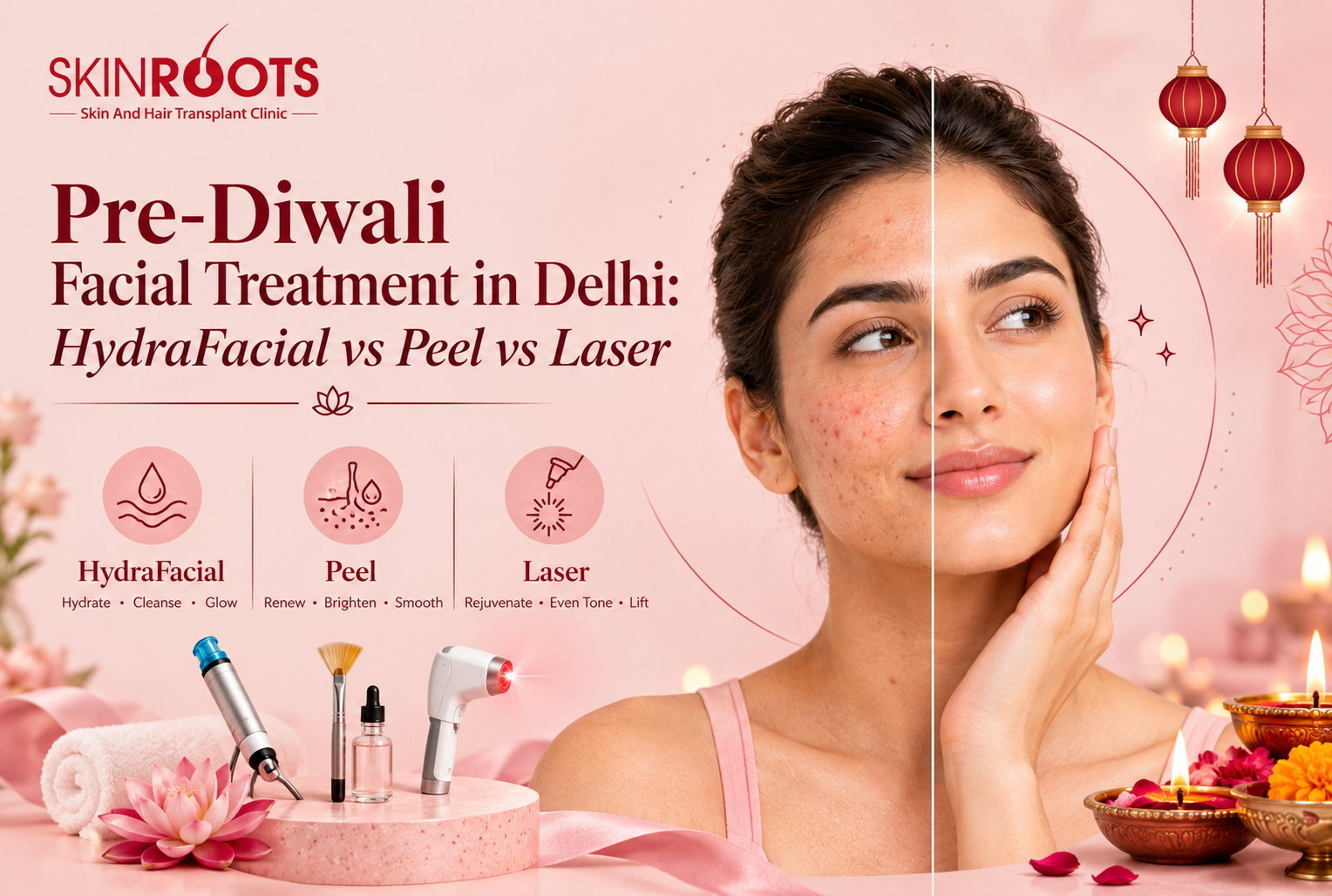 Pre-Diwali Facial Treatment in Delhi: HydraFacial vs Peel vs Laser